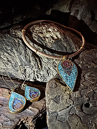 Boho Schmuckset aus Messing mit Türkis, Koralle & Lapislazoli