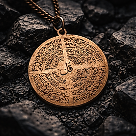 Kupfer Anhänger mit Ayet el Kürsi – Auf der Rückseite befinden sich die Suren Al-Falaq, An-Nas sowie Al-Inshirah