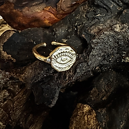 Verstellbarer Ring mit Augen-Motiv aus Messing-Kupfer – handgefertigter Schutzsymbol Schmuck