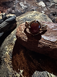 Achat Ring – Rot | Messing & Kupfer | Verstellbar | Vintage Design